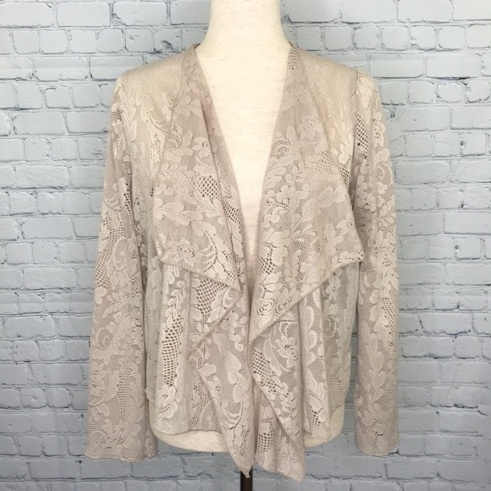 JENNIE & MARLIS Lace Sleeve Open Front Cardigan M